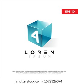 modern initial number 4 in a cube logo. 3d icon, template design