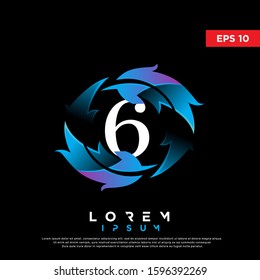 modern initial number 6 feather logo. clean icon, template design
