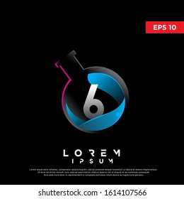 modern initial number 6 inside botlle lab logo. simple icon, template design