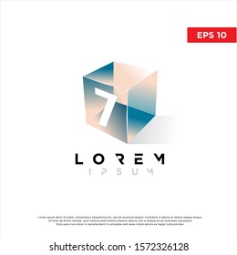 modern initial number 7 in a cube logo. 3d icon, template design