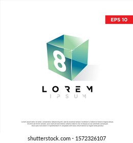 modern initial number 8 in a cube logo. 3d icon, template design