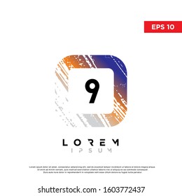 modern initial number 9 grunge square logo. modern icon, template design