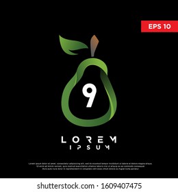 modern initial number 9 inside pear fruit logo. simple icon, template design
