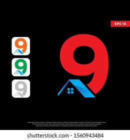 modern initial number 9 real estate logo. simple icon template design