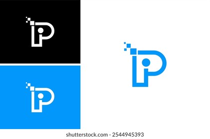 modern initial PI, IP logo digital pixel technology vector 