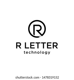 modern initial r letter with digital circle logo design