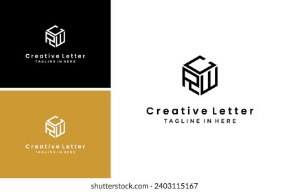 modern initial RWC or CRW logo design geometric polygon shape vector