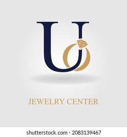 Modern Ursprünglicher U-Brief mit Diamantring für Juwelierzubehör - Business-Logo-Idee