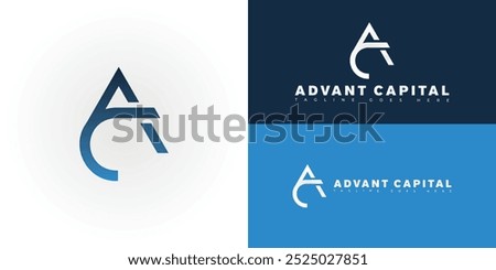 Modern initial vector letter AC or CA logo in blue color isolated on multiple background colors. The logo is suitable for commercial real estate investment company logo design inspiration templates.