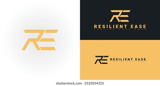 Modern initial vector letter RE or ER logo in gold color isolated on multiple background colors. The logo is suitable for insurance service software logo design inspiration templates.