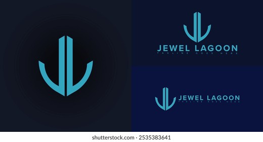O logotipo moderno inicial do vetor JL ou LJ na cor azul isolado em várias cores de fundo. O logotipo é adequado para modelos de inspiração de design de logotipo da empresa de tratamento de água. 