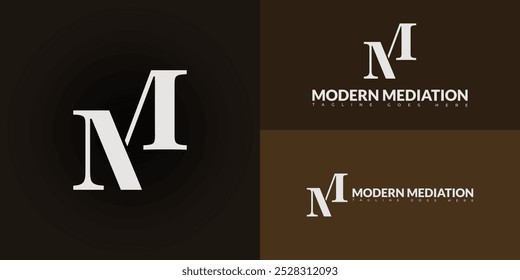 Logotipo de letra M o MM de Vector inicial moderno en color blanco aislado en múltiples colores de fondo. El logotipo es adecuado para las Plantillas de inspiración de diseño de logotipos de práctica de mediación de divorcio.