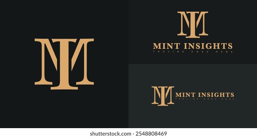 Moderno inicial vetorial letra MI ou IM logotipo em cor dourada isolado em várias cores de fundo. O logotipo é adequado para modelos de inspiração de design de logotipo de consultoria fiscal.