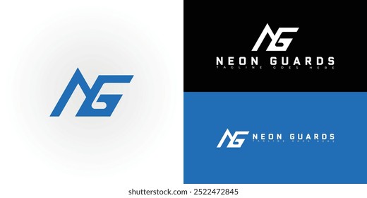 Modern initial vector letter NG or GN logo in blue color isolated on multiple background colors. The logo is suitable for electrical company logo design inspiration templates.