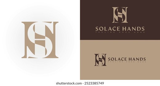 Modern initial vector letter SH or HS logo in beige color isolated on multiple background colors. The logo is suitable for handmade brand logo design inspiration templates.