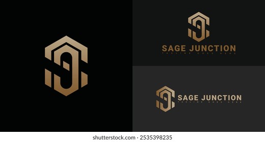 O logotipo moderno inicial do vetor SJ ou JS na cor dourada isolada em várias cores de fundo. O logotipo é adequado para negócios e consultoria empresa de modelos de inspiração de design de logotipo. 