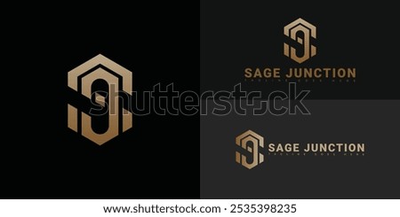 Modern initial vector letter SJ or JS logo in gold color isolated on multiple background colors. The logo is suitable for business and consulting company logo design inspiration templates. 