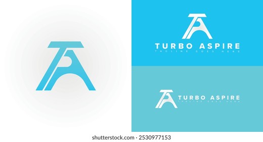 Modern initial vector letter TA or AT logo in blue color isolated on multiple background colors. The logo is suitable for e-commerce software service company logo design inspiration templates.
