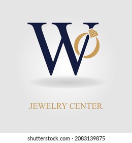Modern Initial W Letter with Diamond Ring for Jewelry Accessories Business Logo Idea