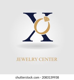 Modern Initial X Letter with Diamond Ring for Jewelry Accessories Business Logo Idea