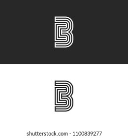 Modern initials CB logo creative monogram, minimal style parallel thin lines black and white design, couple two letters C and B, creative idea wedding card emblem BC