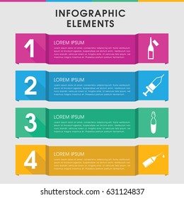 Modern injection infographic template. infographic design with injection icons includes ampoule. can be used for presentation, diagram, annual report, web design.