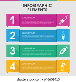 Modern injection infographic template. infographic design with injection icons includes syringe, ampoule. can be used for presentation, diagram, annual report, web design.