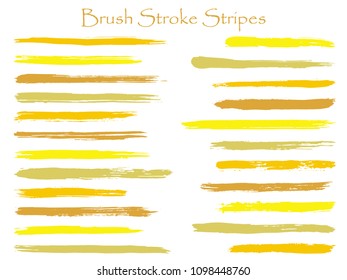 Modern ink brush stroke stripes vector set, gold horizontal marker or paintbrush lines patch. Hand drawn watercolor paint brushes, smudge strokes collection. Color combinations catalog elements.