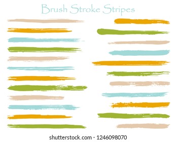 Modern ink brush stroke stripes vector set, orange green blue marker or paintbrush lines patch. Hand drawn watercolor paint brushes, smudge strokes collection. Interior colors guide book swatches.