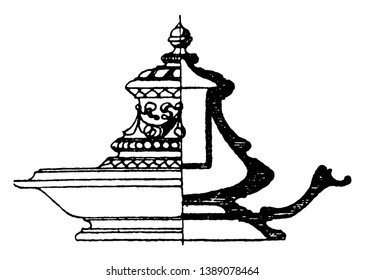 Modern Inkstand, Liquid, Containers,  shaped, silver, vintage line drawing or engraving illustration.