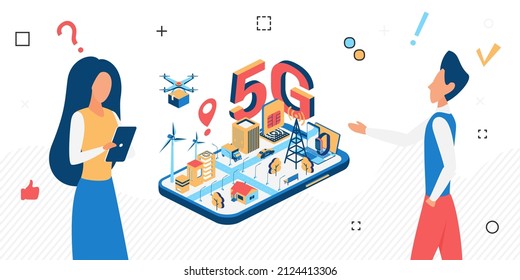 Modern innovative 5g new generation technology. Fastest global wireless mobile cellular network