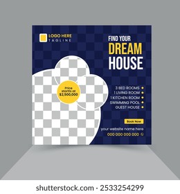 Modern innovative real estate social media post design Template 