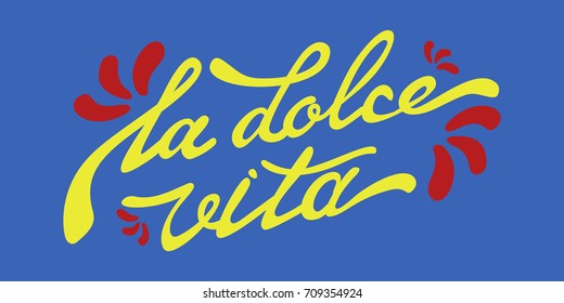 modern inscription sweet life in italian with patterns on a blue background