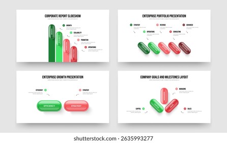 Modern Insight Four Five Two Three Option Diagram Presentation Layout-Vektorgrafik-Set. Marktwachstum 4 5 2 3 Schritt Infografik Slideshow Design Paket.