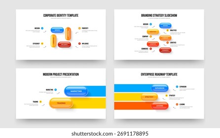 Modern Insight Four Five Two Three Step Diagram Slideshow Layout Vector Illustration Collection. Sales Development 4 5 2 3 Option Infographic Frame Template Bundle.
