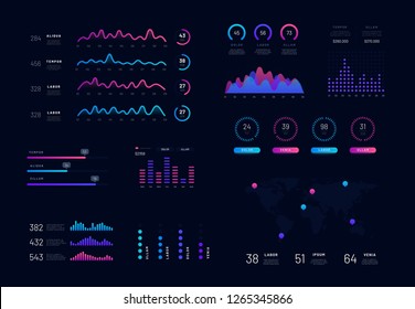 Modern intelligent infographic diagram vector interface. Technology hud and network management data screen with charts, diagrams, statistics graphs and finance charts.