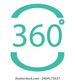 Modern and interactive 360degree teal icon symbolizing complete rotation and panoramic view for virtual reality  vr  technology and web application interface branding and identity design illustration