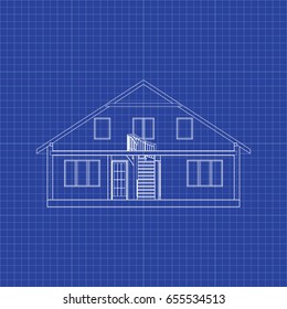 Modern interesting architectural background on graph paper. Cross-section suburban house. Vector blueprint.