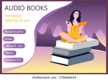 Modern interface for e-books. Audio books. User interface, UX and GUI screens. Template for the site. Electronic or audio books. . Audio media and books landing page page template. Vector illustration