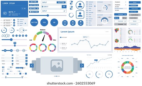A modern interface kit with buttons, graphs, and elements for creating web applications and dashboards, ideal for business, statistics, and finance.