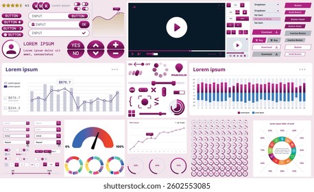 A modern interface kit with buttons, graphs, and elements for creating web applications and dashboards, ideal for business, statistics, and finance.
