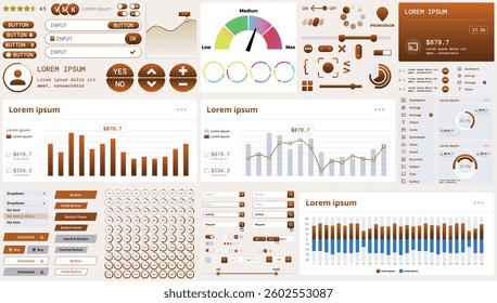 A modern interface kit with buttons, graphs, and elements for creating web applications and dashboards, ideal for business, statistics, and finance.