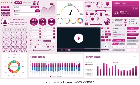 A modern interface kit with buttons, graphs, and elements for creating web applications and dashboards, ideal for business, statistics, and finance.