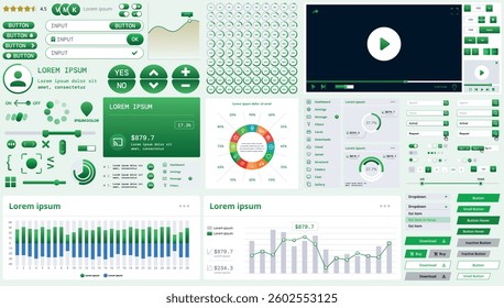A modern interface kit with buttons, graphs, and elements for creating web applications and dashboards, ideal for business, statistics, and finance.