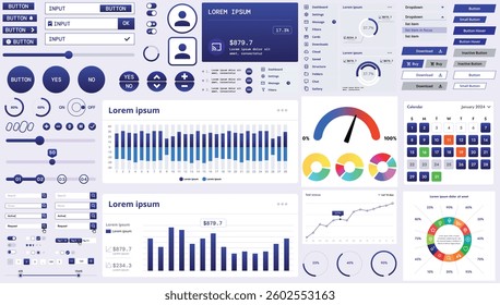 A modern interface kit with buttons, graphs, and elements for creating web applications and dashboards, ideal for business, statistics, and finance.