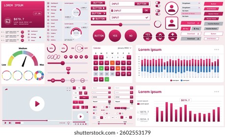 A modern interface kit with buttons, graphs, and elements for creating web applications and dashboards, ideal for business, statistics, and finance.
