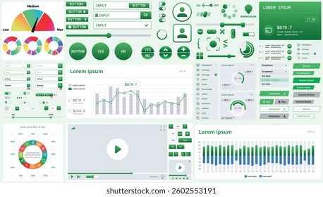 A modern interface kit with buttons, graphs, and elements for creating web applications and dashboards, ideal for business, statistics, and finance.
