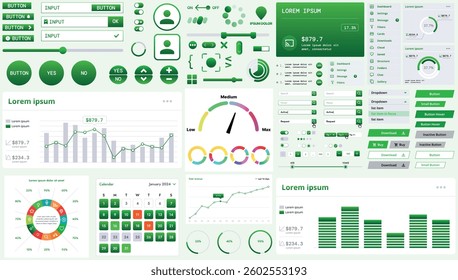 A modern interface kit with buttons, graphs, and elements for creating web applications and dashboards, ideal for business, statistics, and finance.