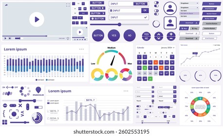 A modern interface kit with buttons, graphs, and elements for creating web applications and dashboards, ideal for business, statistics, and finance.