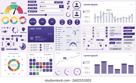 A modern interface kit with buttons, graphs, and elements for creating web applications and dashboards, ideal for business, statistics, and finance.